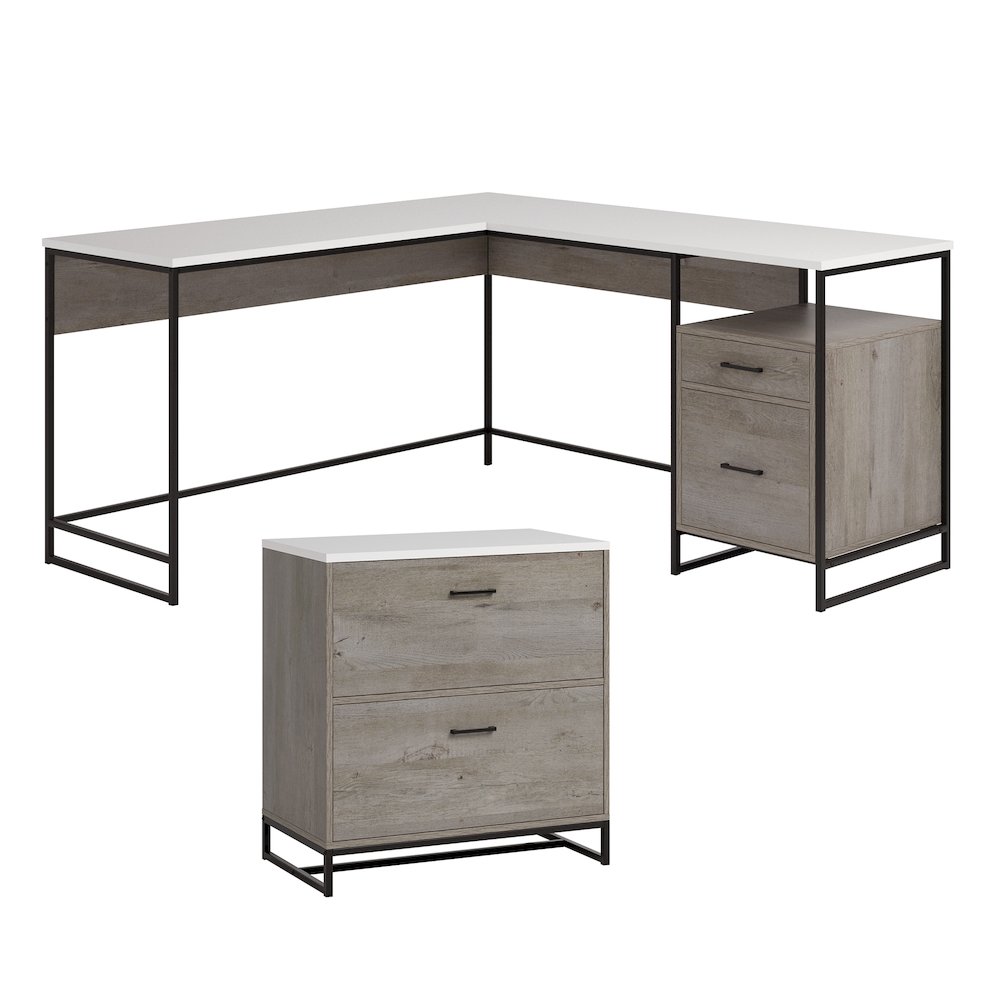 Tremont Row Office Bundle, Computer Desk with Filing Cabinet Mystic Oak finish. Picture 1