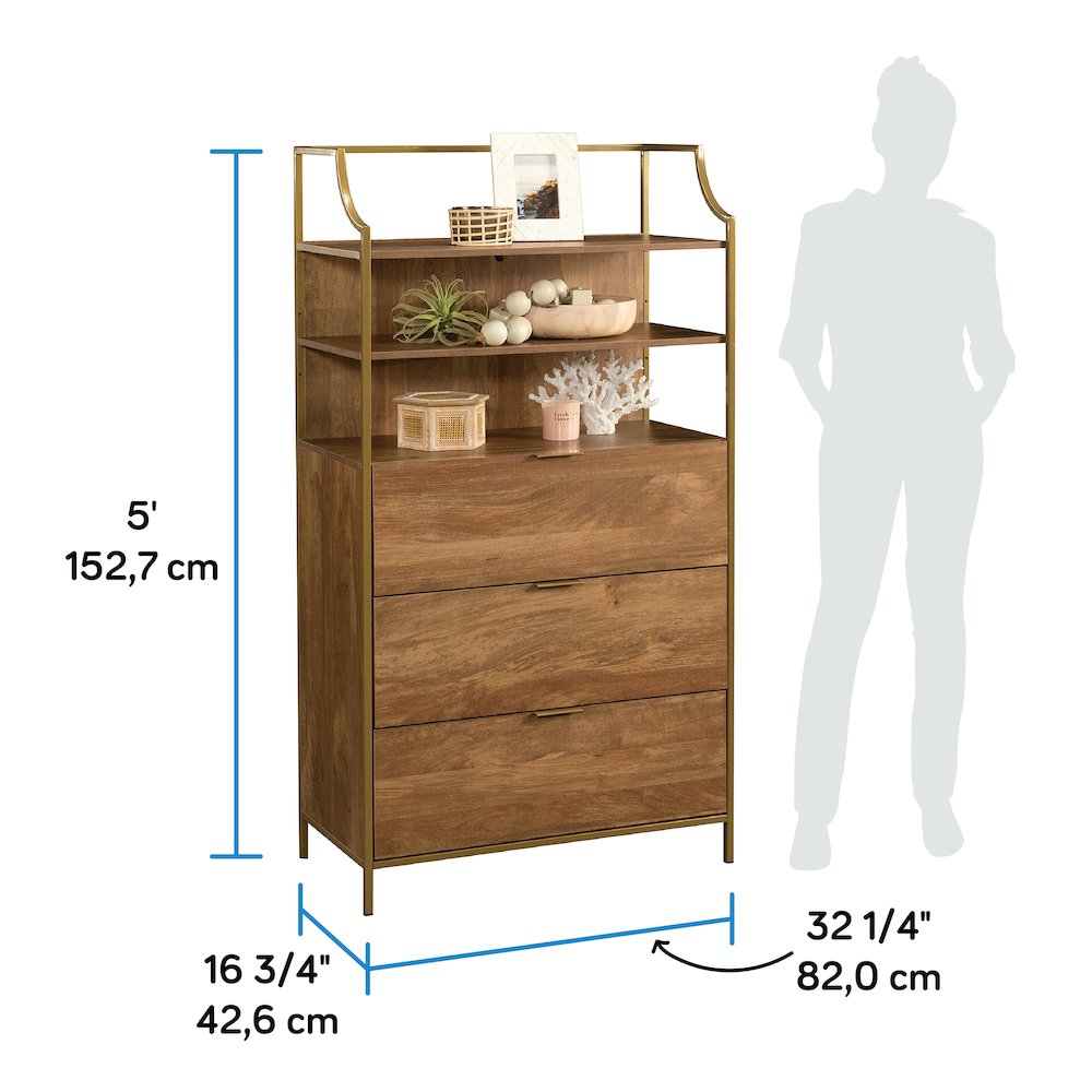 Bedroom 3- Drawer Dresser with Shelves, Sindoori Mango Finish. Picture 5