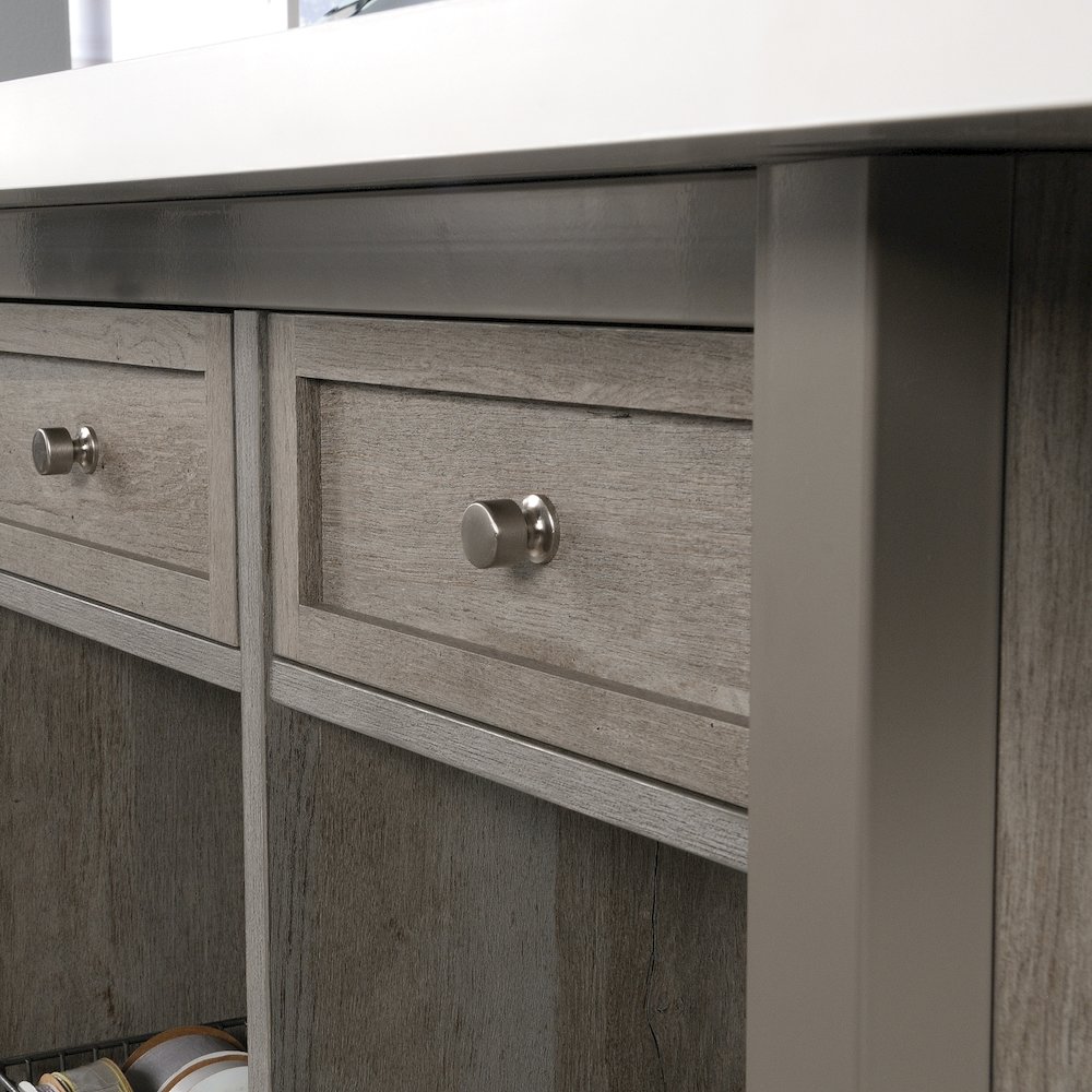 Durable Craft Work Table with Storage/Pantry cabinets, Mystic Oak Finish. Picture 5