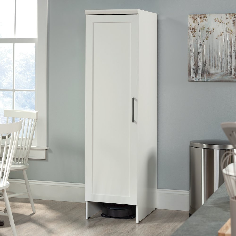 Kitchen Pantry Storage Cabinet, Single Door, Adjustable Shelves, in Soft White. Picture 2