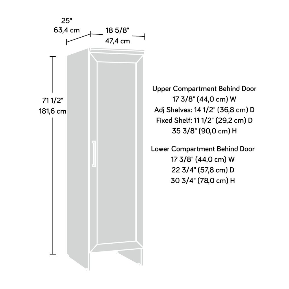 Kitchen Pantry Storage Cabinet, Single Door, Adjustable Shelves, in Soft White. Picture 3