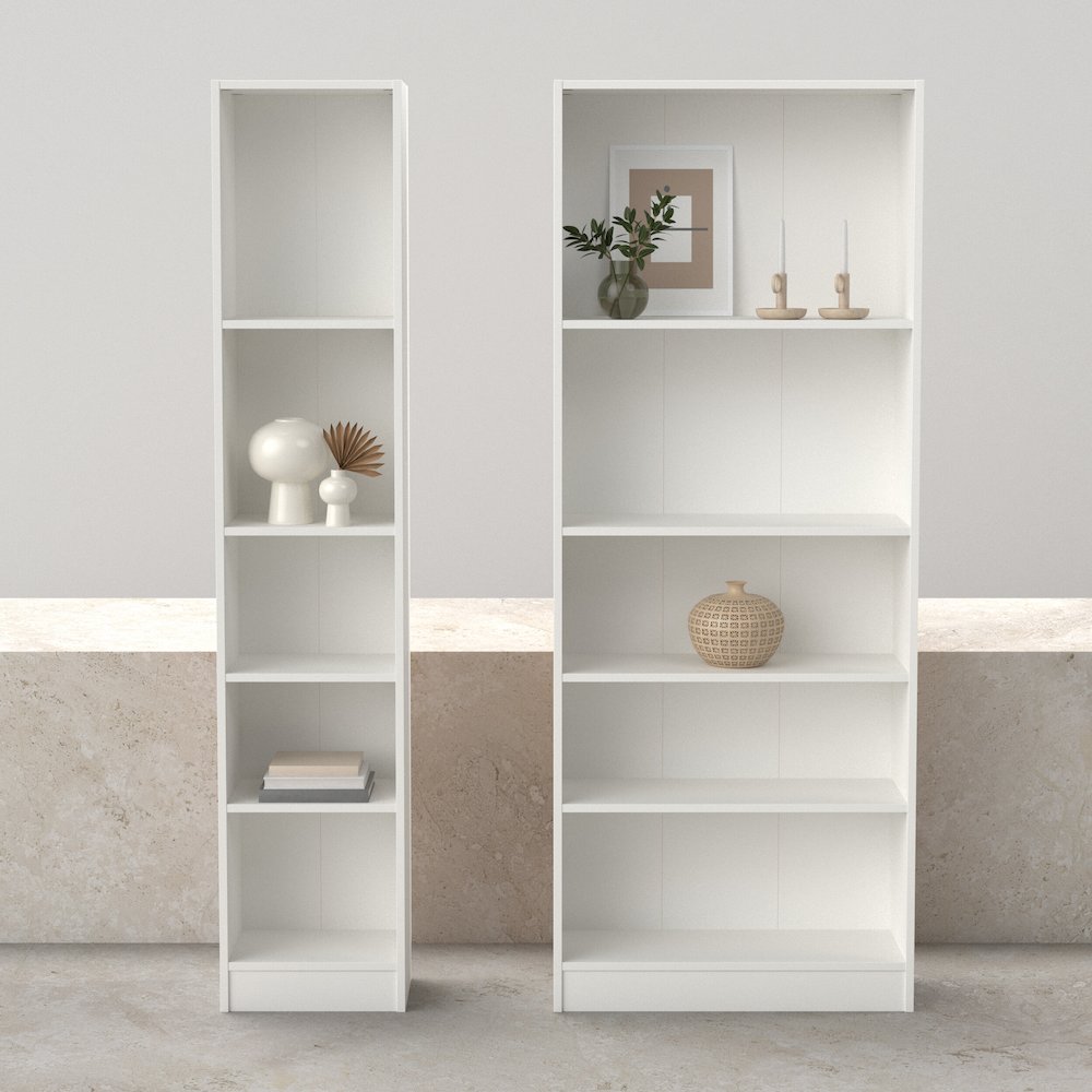 2-Piece Bookcase Set - Narrow 5-Shelf Bookcase and Wide 5-Shelf Bookcase. Picture 2