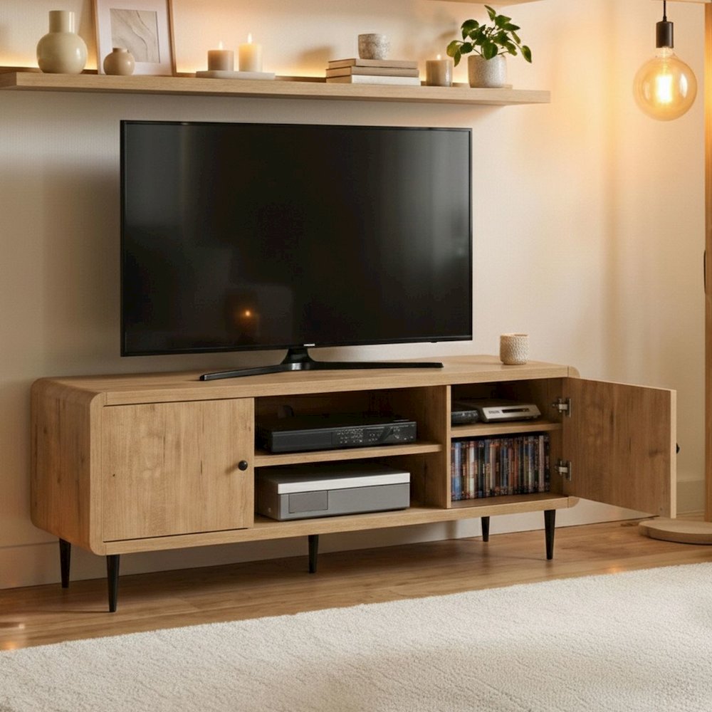 Techni Mobili Mid-Century Modern TV Stand for TV’s Up to 60”, Oak. Picture 14