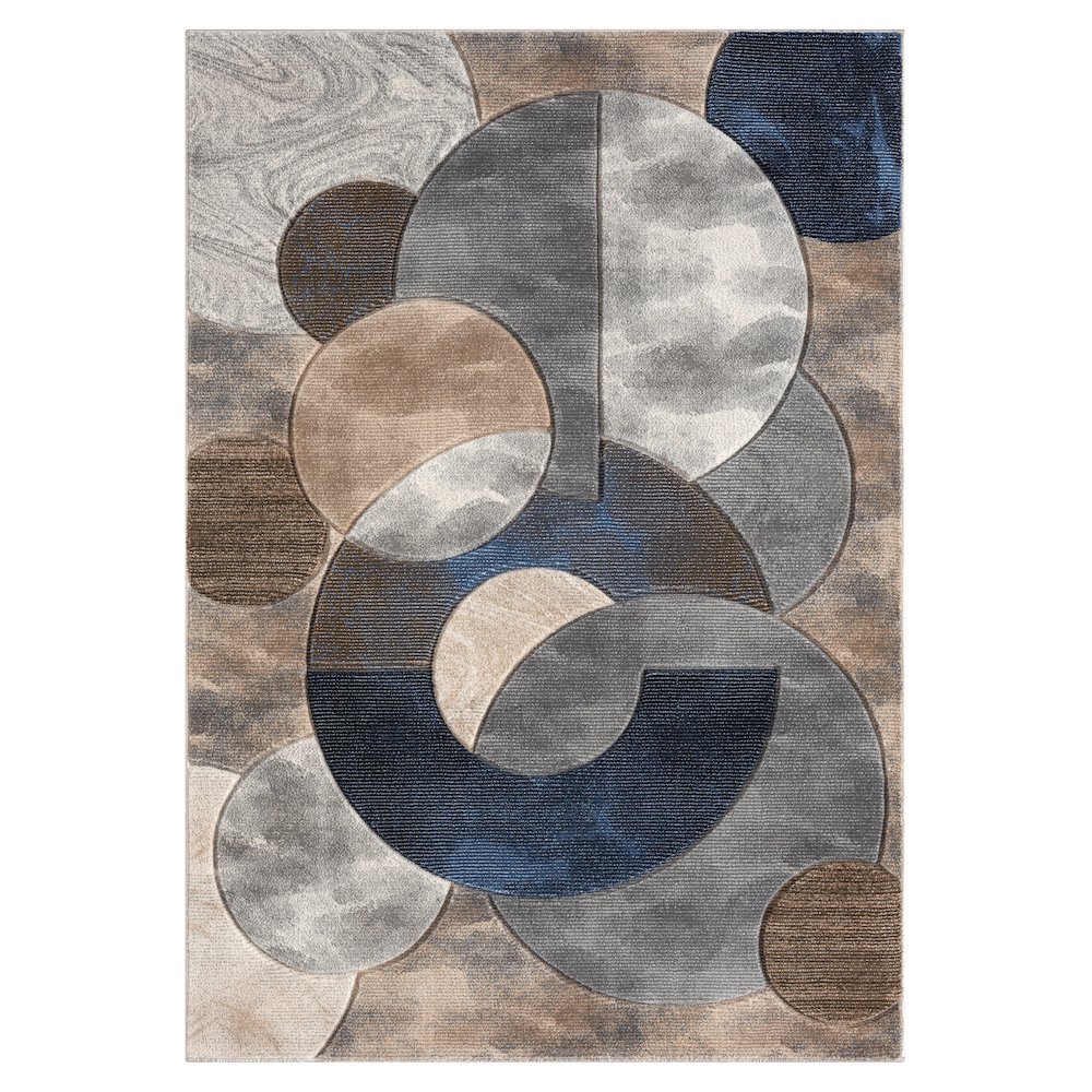 Alexia 02 Circular Abstract Area Rug – Beige, Navy & Gray. Picture 1