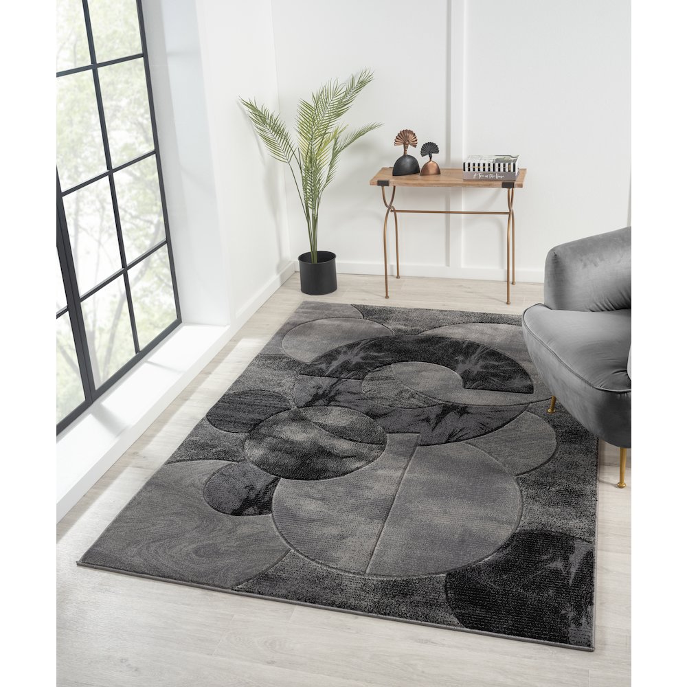 Alexia 03 Circular Abstract Area Rug – Charcoal & Gray. Picture 2