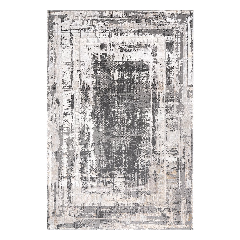 Bowman 05 Framed Abstract Area Rug - Gray, Ivory & Beige. Picture 1