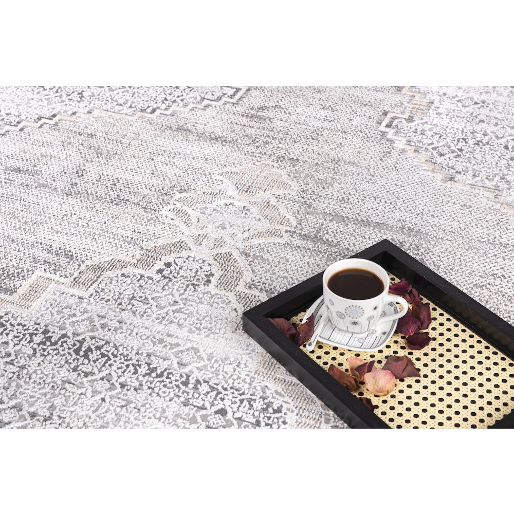 Bowman 06 Medallion Distressed Area Rug - Gray & Ivory. Picture 5
