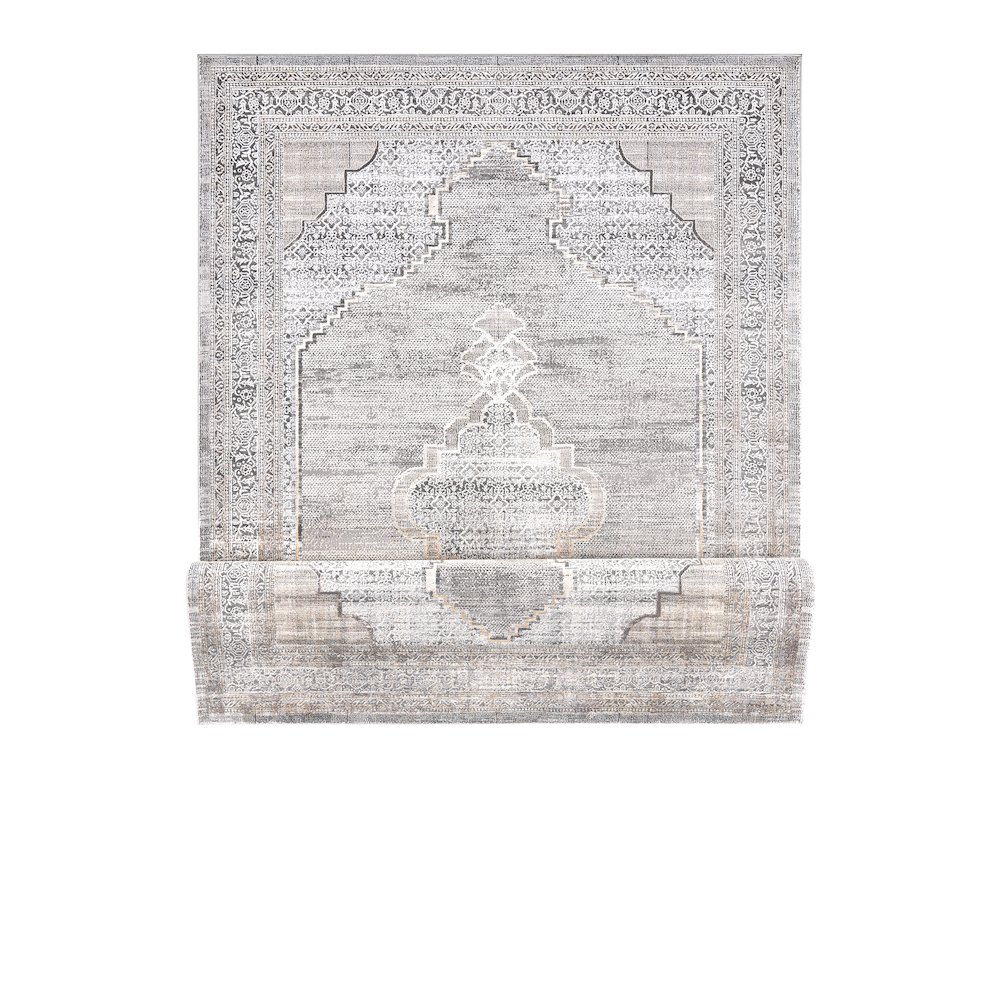 Bowman 06 Medallion Distressed Area Rug - Gray & Ivory. Picture 6