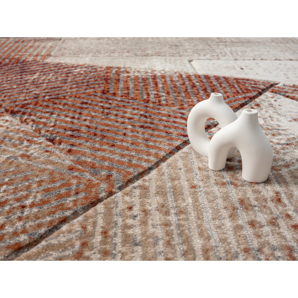 Alexia 05 Abstract Area Rug – Rust, Beige & Cream. Picture 5
