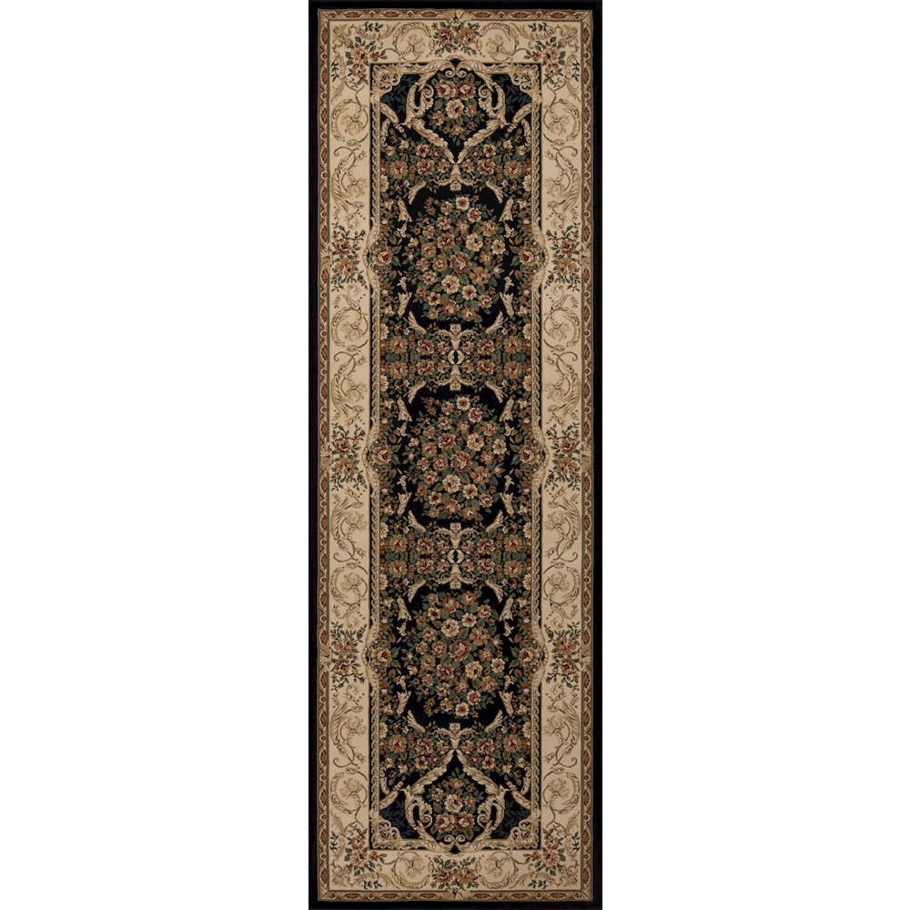 Aubusson 01 Traditional Medallion Runner Rug – Black/Beige. Picture 1