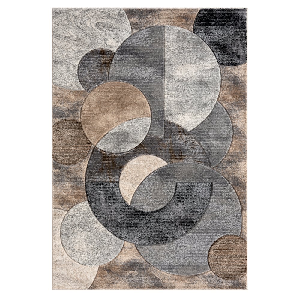 Alexia 01 Circular Abstract Area Rug – Beige, Gray & Taupe. Picture 1