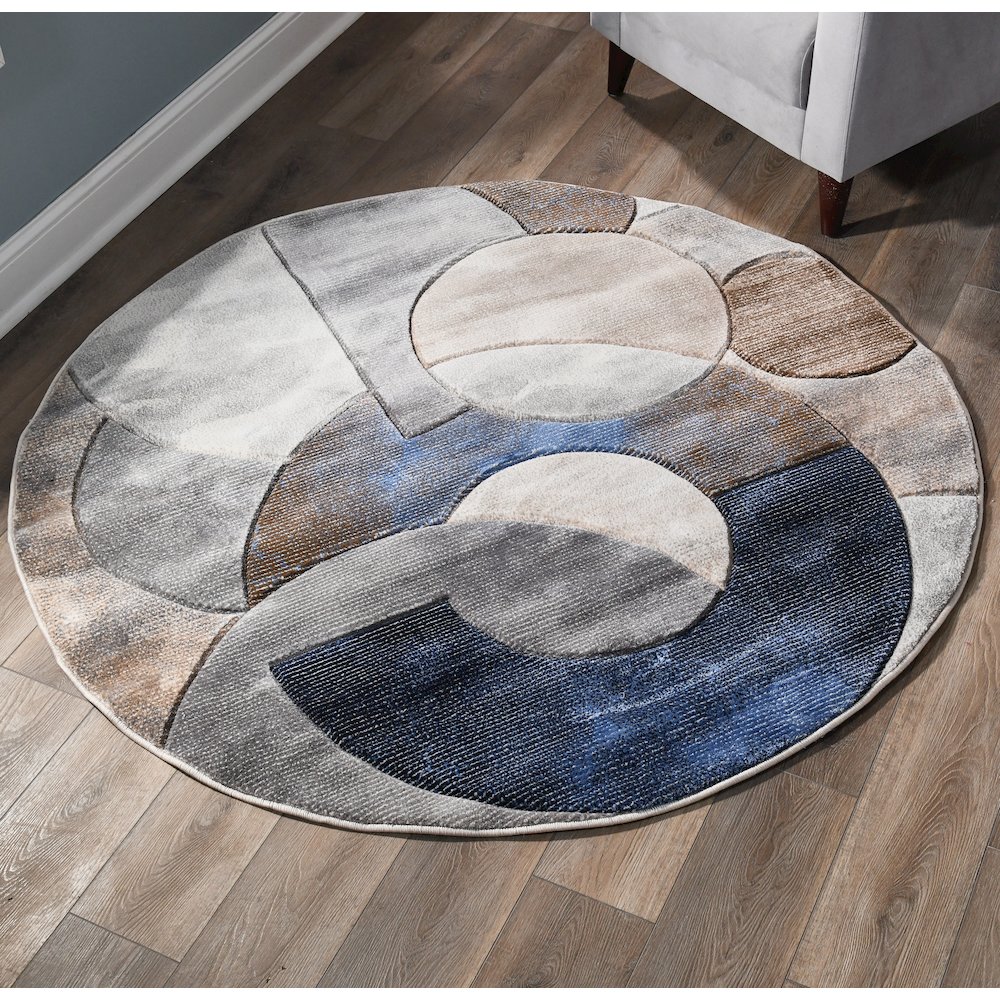 Alexia 02 Circular Abstract Area Rug – Beige, Navy & Gray. Picture 1