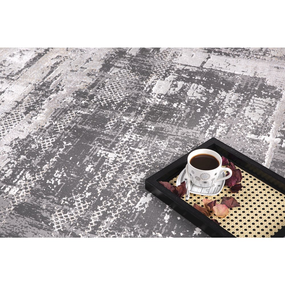 Bowman 05 Framed Abstract Area Rug - Gray, Ivory & Beige. Picture 5