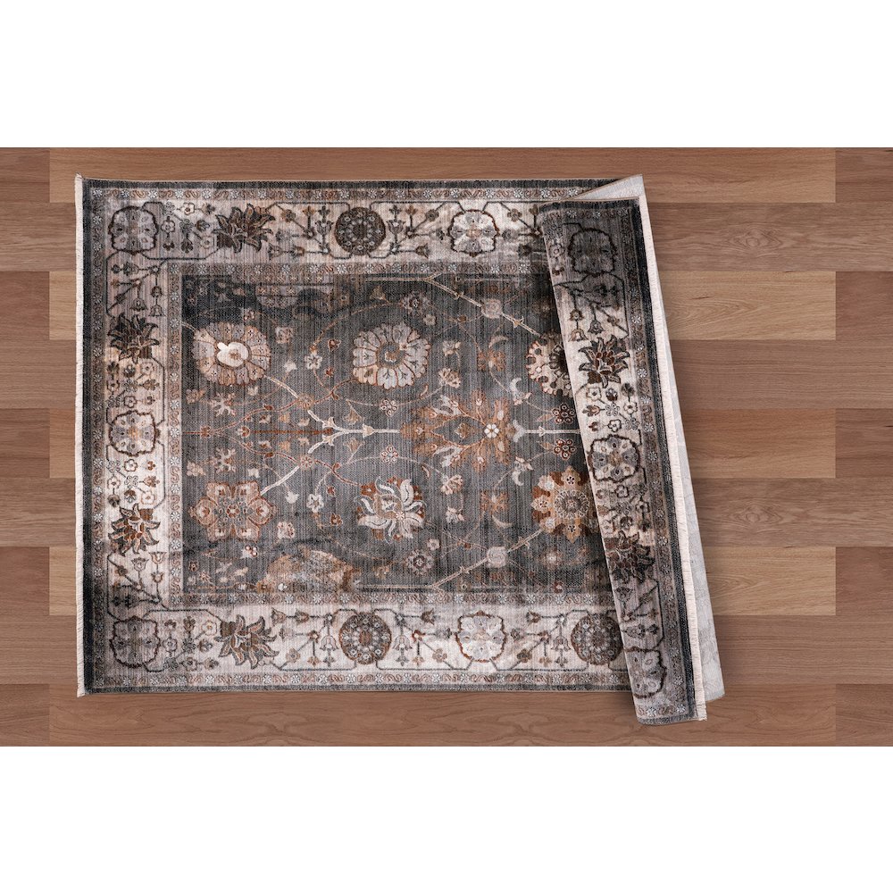 Ana 12 Distressed Floral Area Rug – Brown / Gray. Picture 3