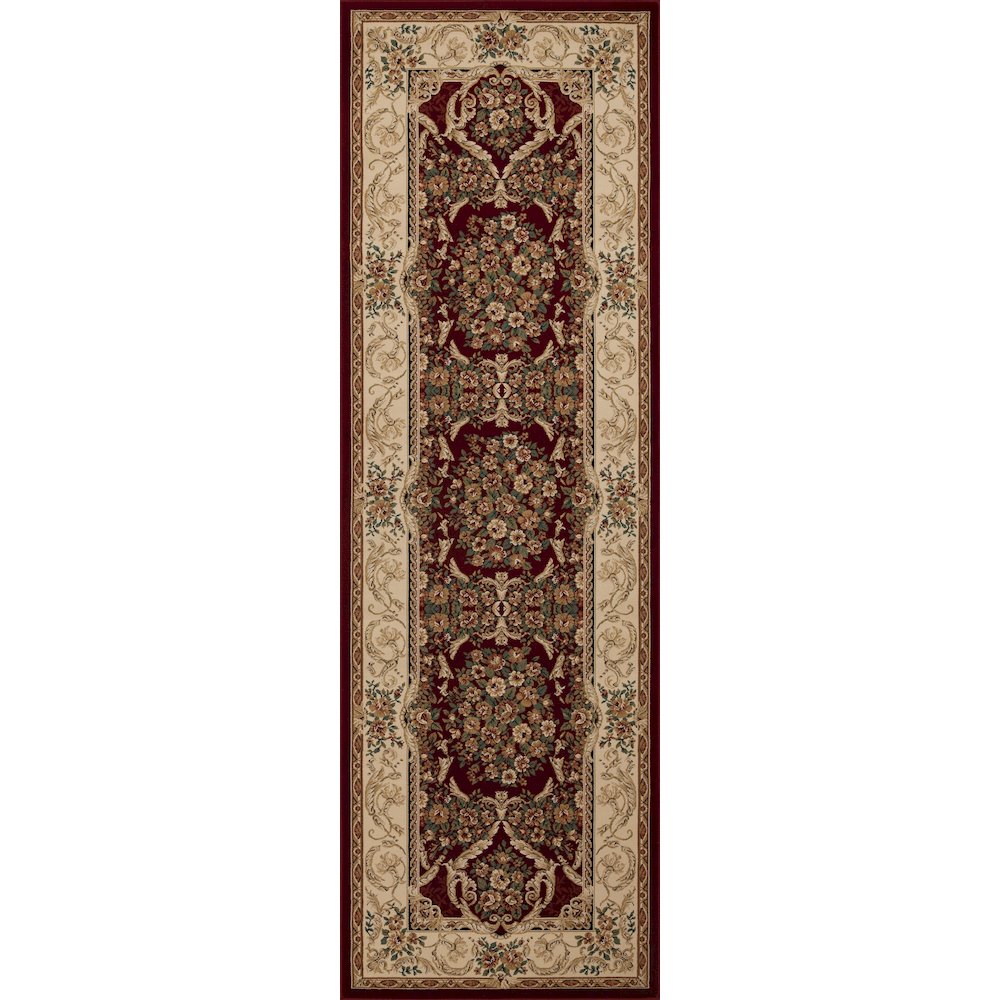 Aubusson 01 Traditional Medallion Runner Rug – Burgundy/ Beige. Picture 1