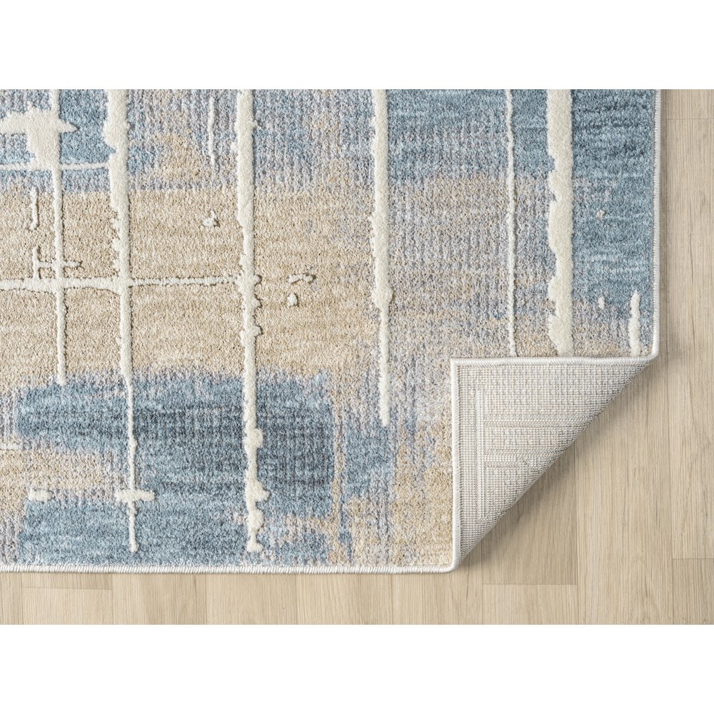 Babylon 01 Abstract Grid Area Rug - Blue & Beige. Picture 4