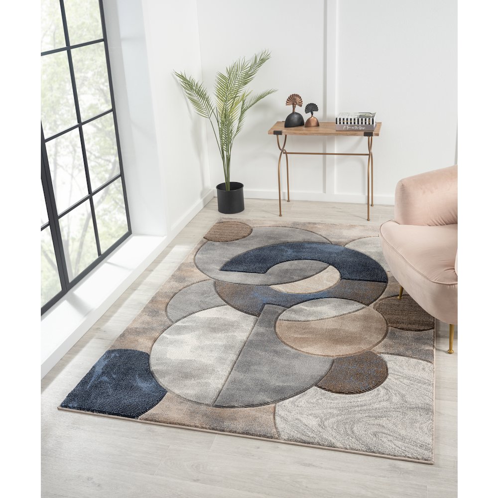 Alexia 02 Circular Abstract Area Rug – Beige, Navy & Gray. Picture 2