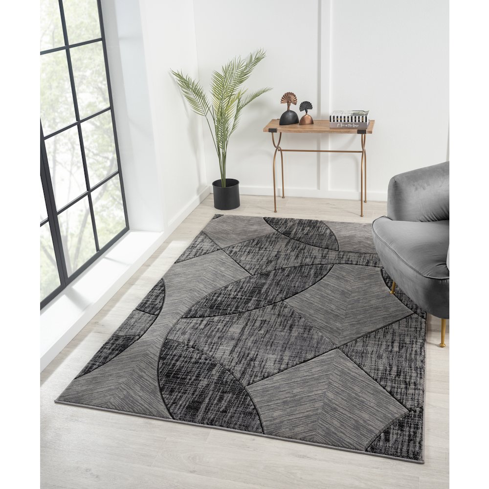 Alexia 09 Modern Geometric Area Rug – Gray & Charcoal. Picture 2