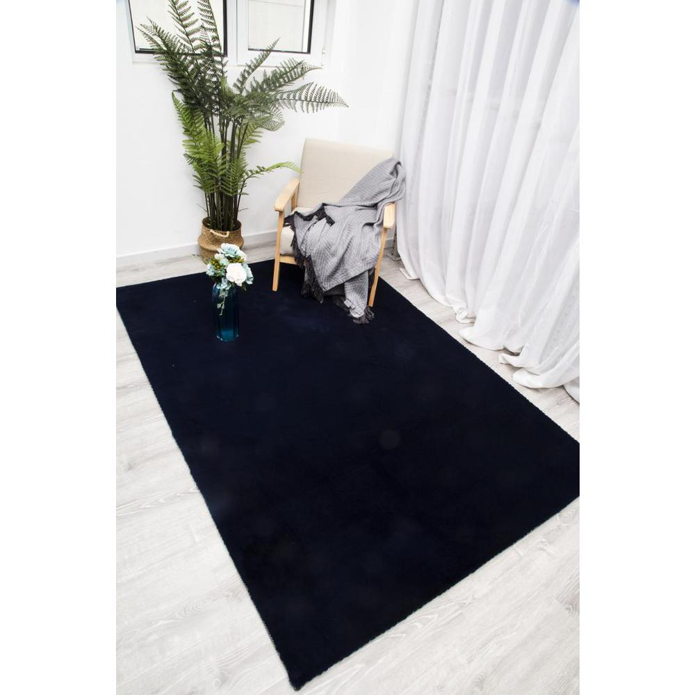 FAUX RABBIT FUR NAVY RB13  2'4" X 7'6". Picture 7