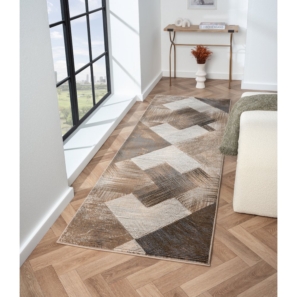 Alexia 04 Geometric Area Rug – Brown, Taupe & Cream. Picture 2