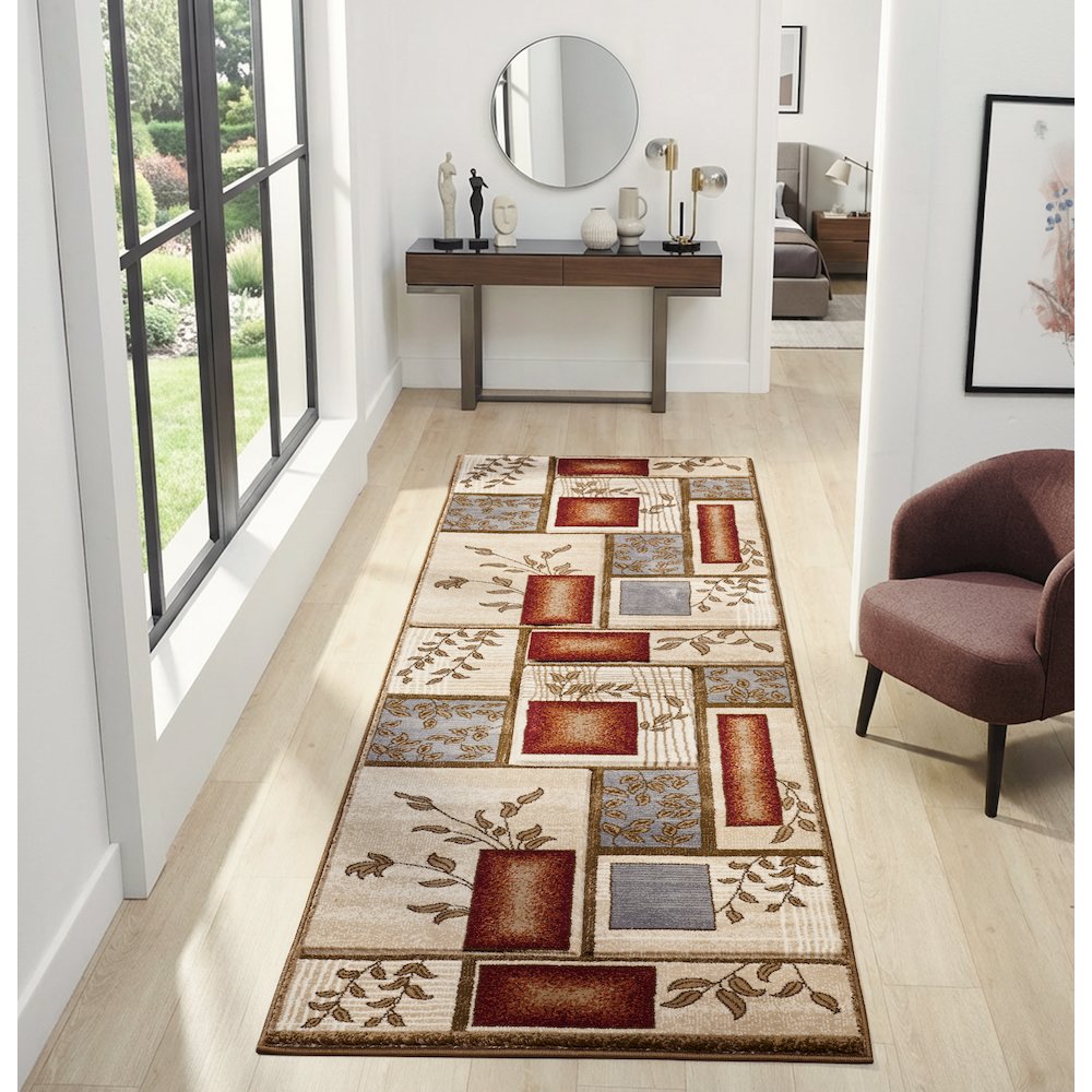 Alexia 10 Traditional Patchwork Area Rug – Red, Blue & Beige. Picture 2