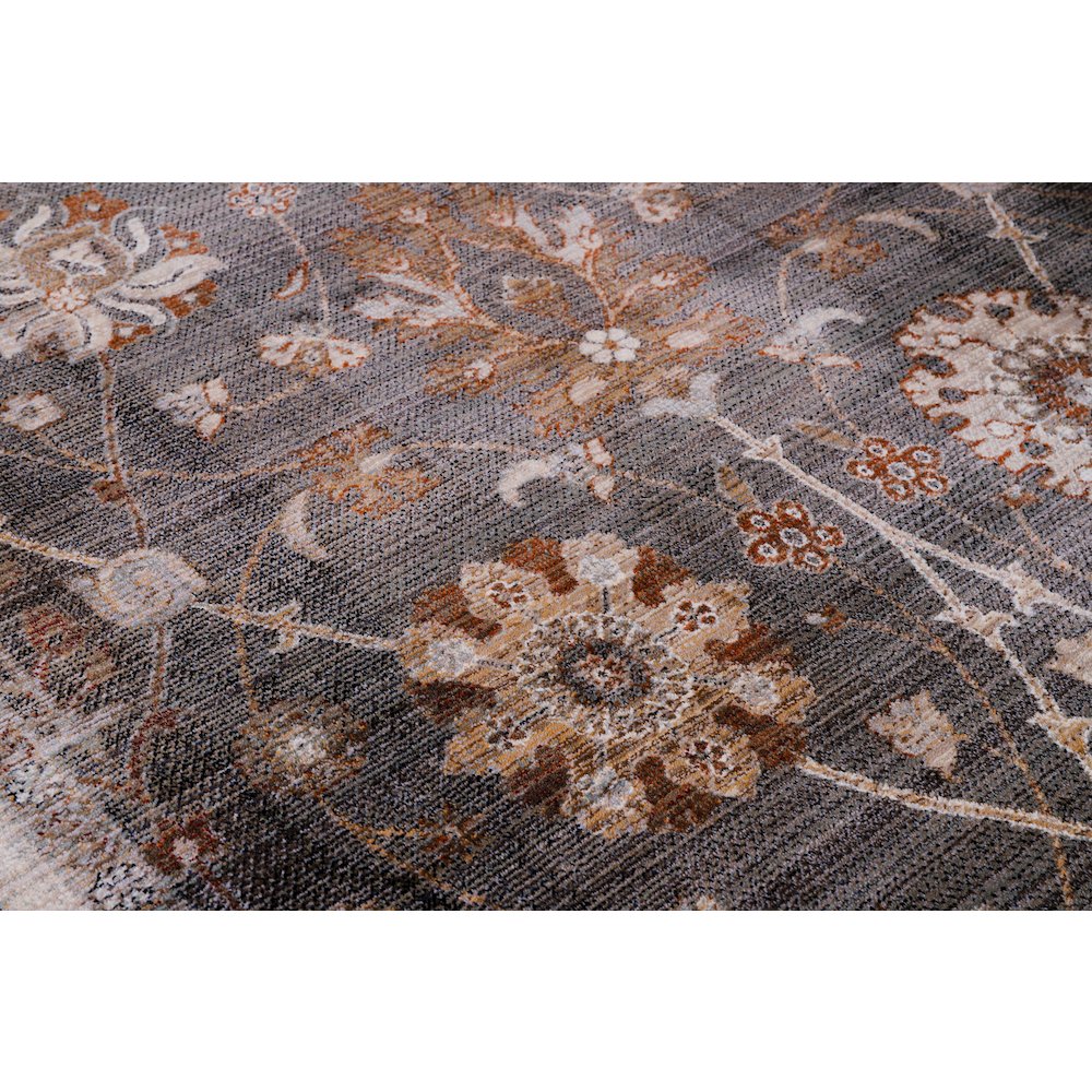Ana 12 Distressed Floral Area Rug – Brown / Gray. Picture 5