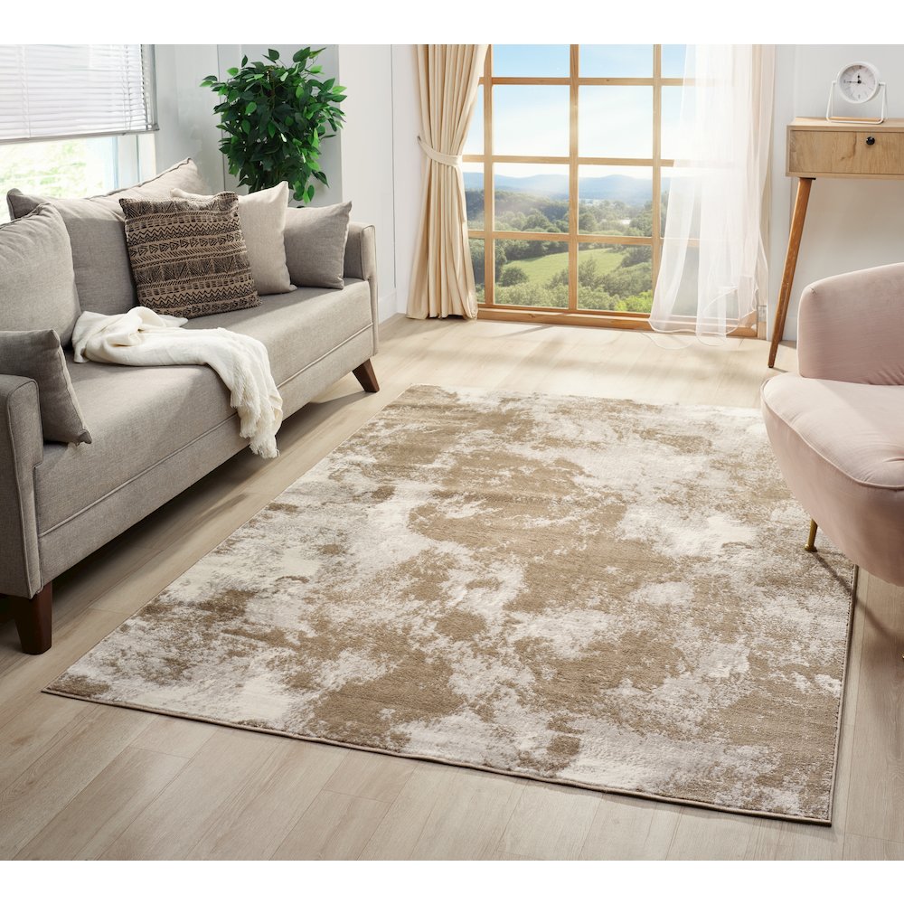 Atlas 05 Vintage Distressed Taupe & Ivory Area Rug. Picture 2