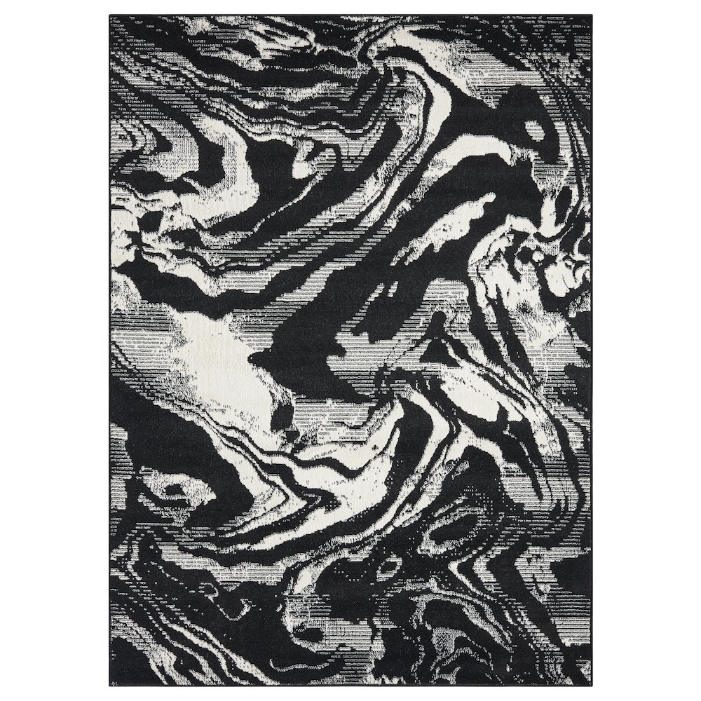 Atlas 11 Fluid Marble Black & Ivory Area Rug. Picture 1