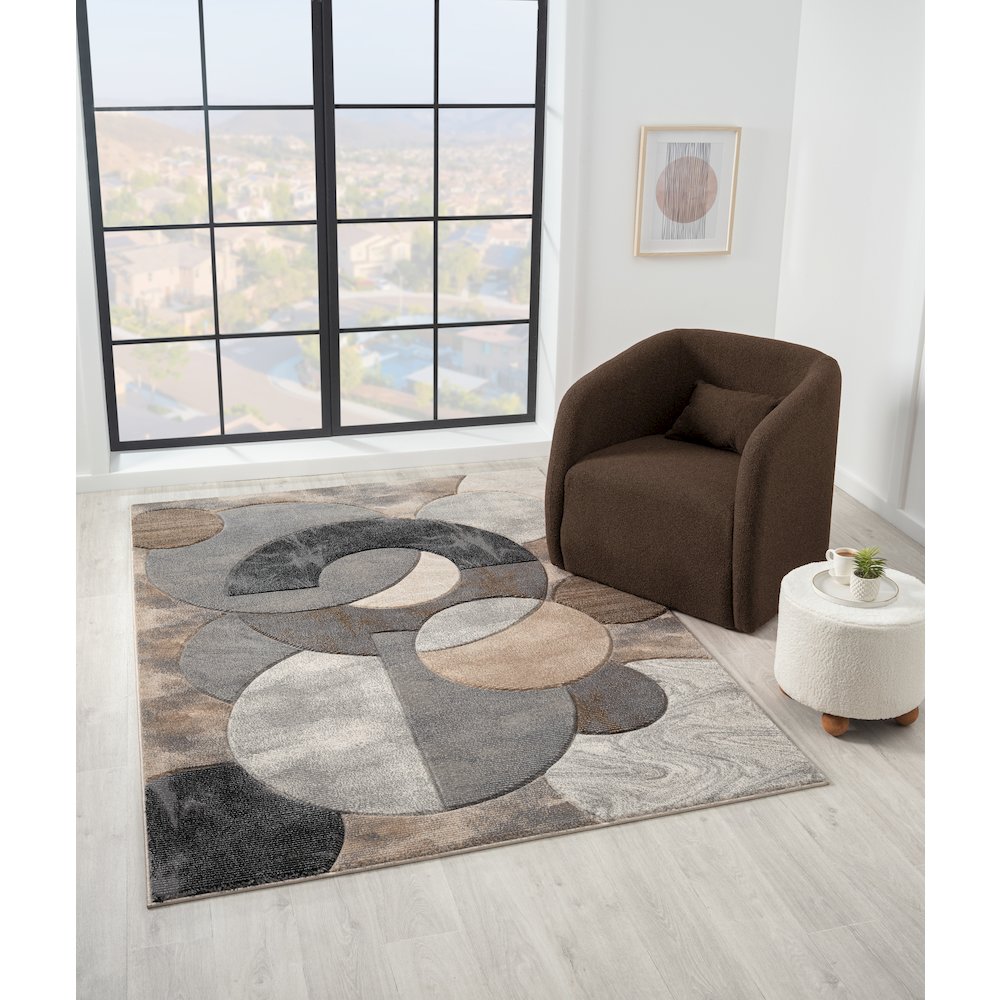 Alexia 01 Circular Abstract Area Rug – Beige, Gray & Taupe. Picture 2