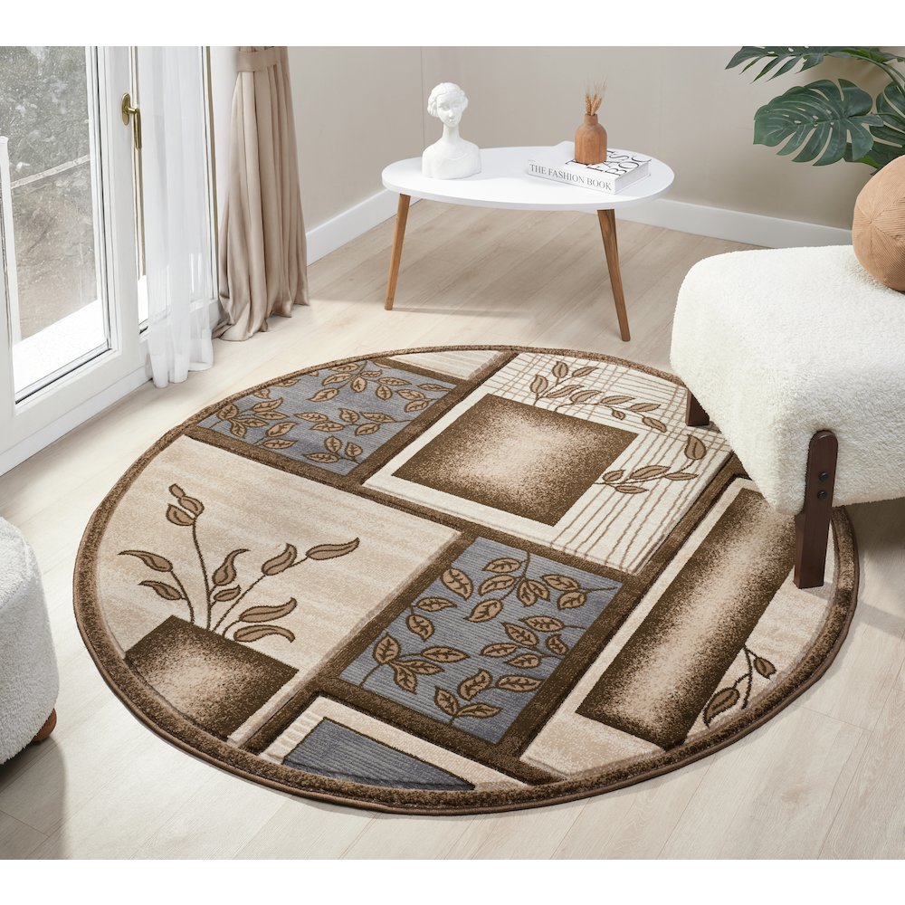 Alexia 11 Traditional Patchwork Area Rug – Blue, Brown & Beige. Picture 2