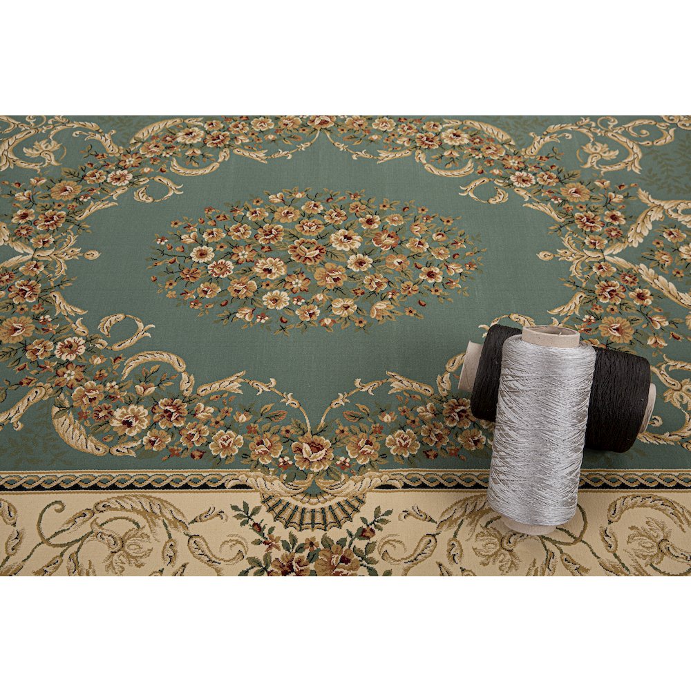 Aubusson 01 Traditional Medallion Area Rug – Teal/ Beige. Picture 5