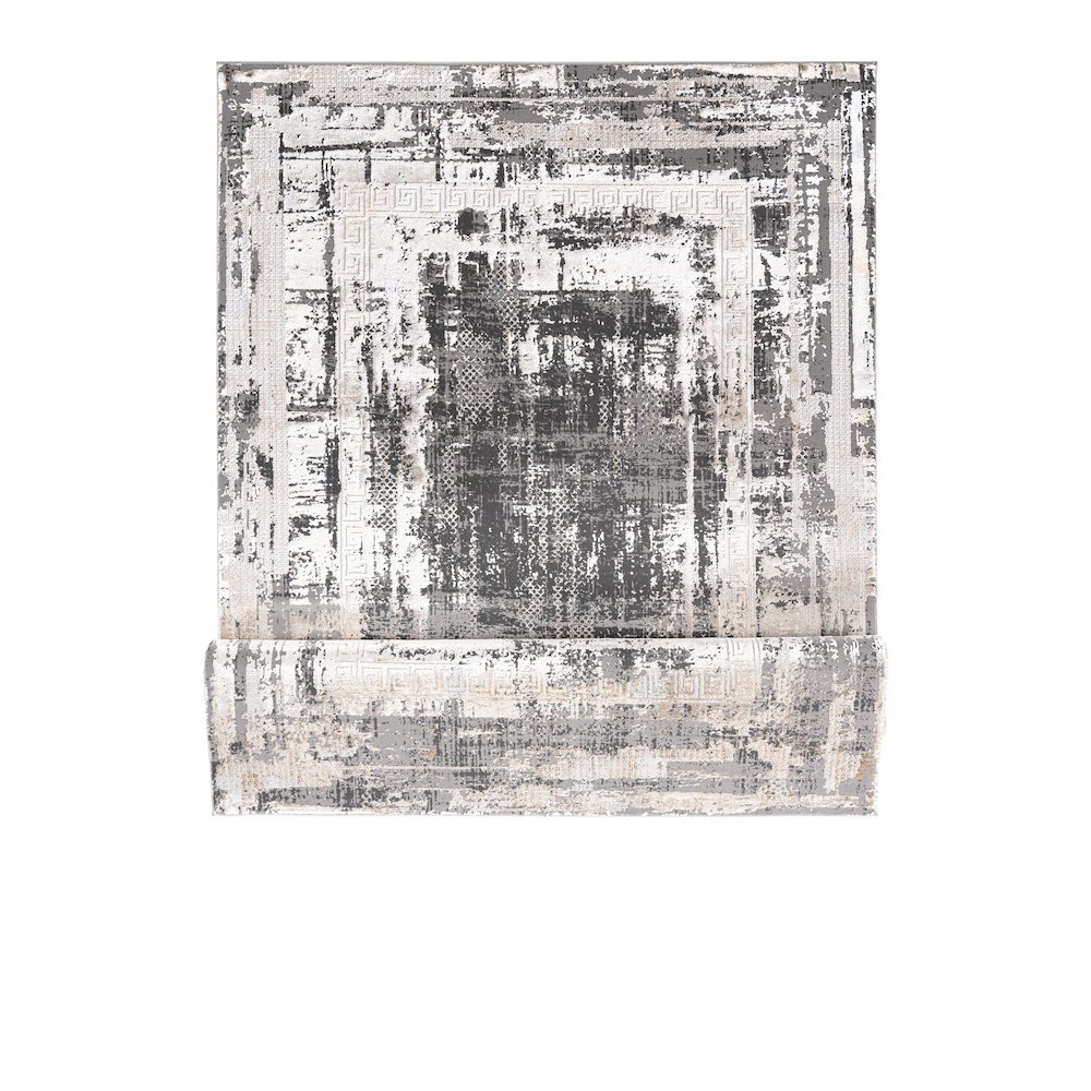Bowman 05 Framed Abstract Area Rug - Gray, Ivory & Beige. Picture 4