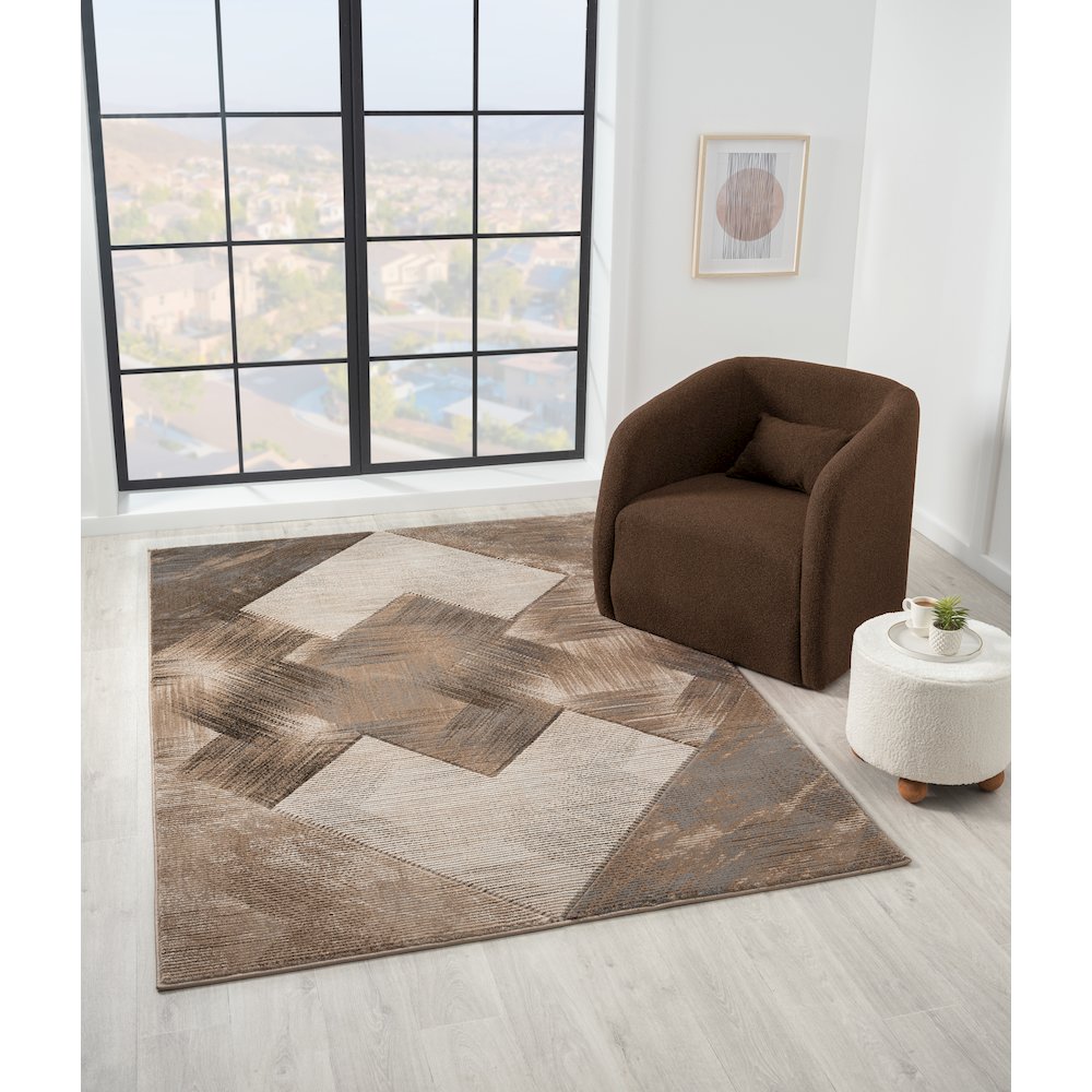 Alexia 04 Geometric Area Rug – Brown, Taupe & Cream. Picture 2