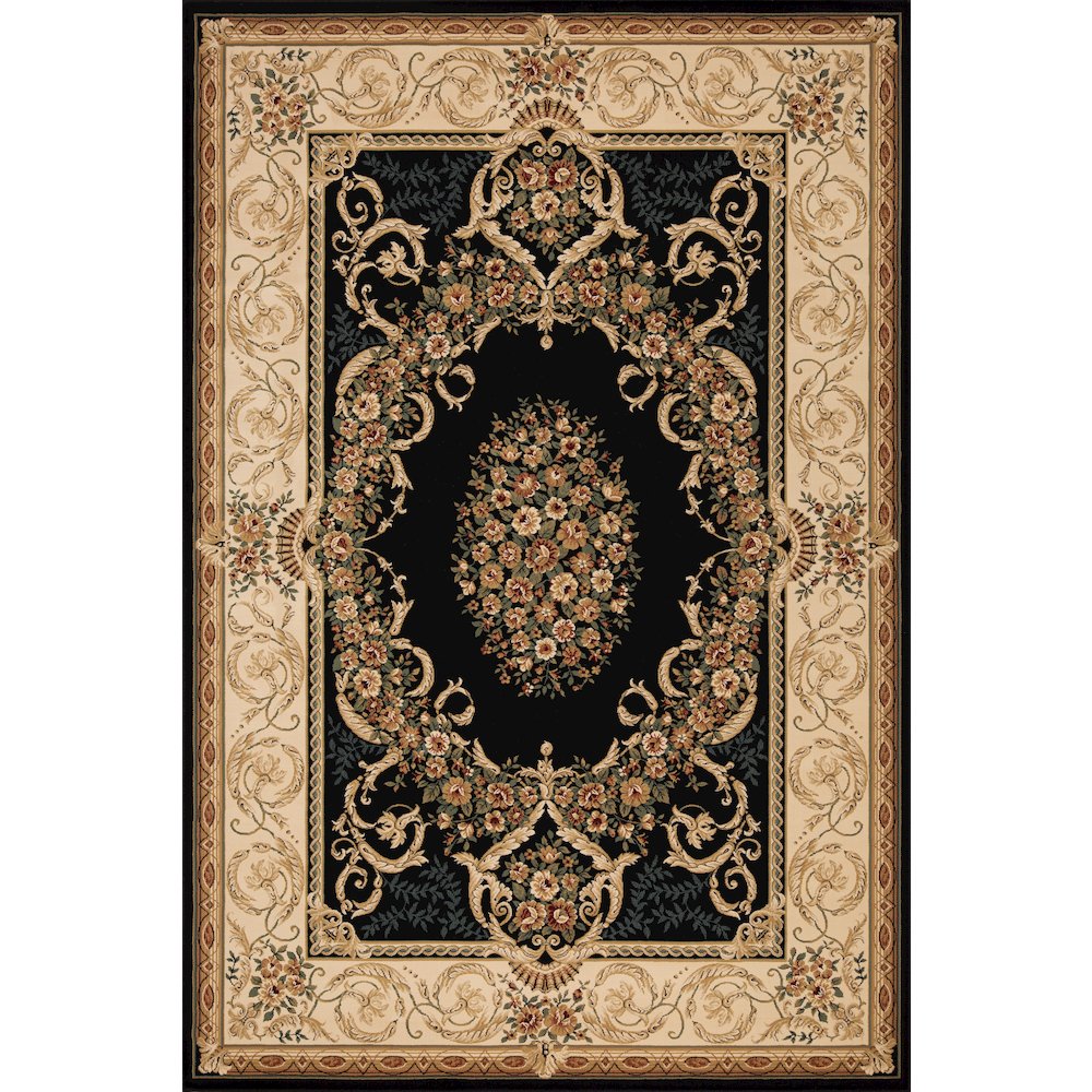 Aubusson 01 Traditional Medallion Area Rug – Black/Beige. Picture 1