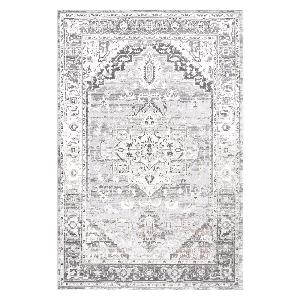 Bowman 07 Vintage Traditional Medallion Area Rug -  Gray, Ivory & Beige. Picture 1