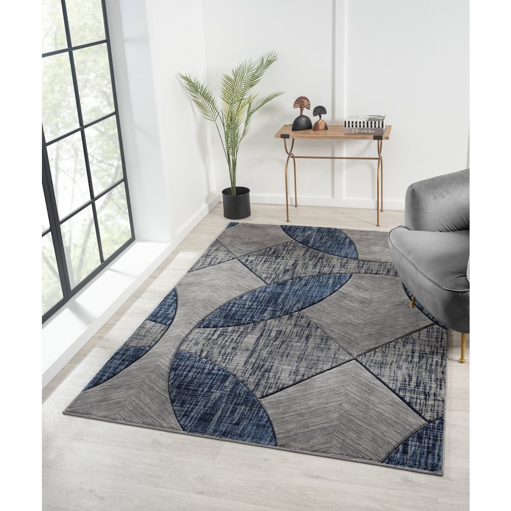 Alexia 08 Modern Geometric Area Rug – Blue & Gray. Picture 2