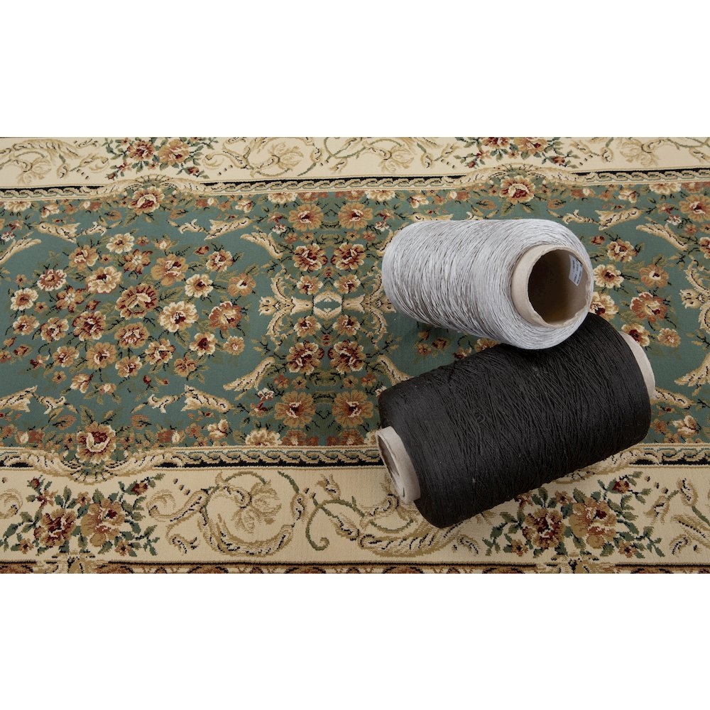 Aubusson 01 Traditional Medallion Runner Rug – Teal/ Beige. Picture 4