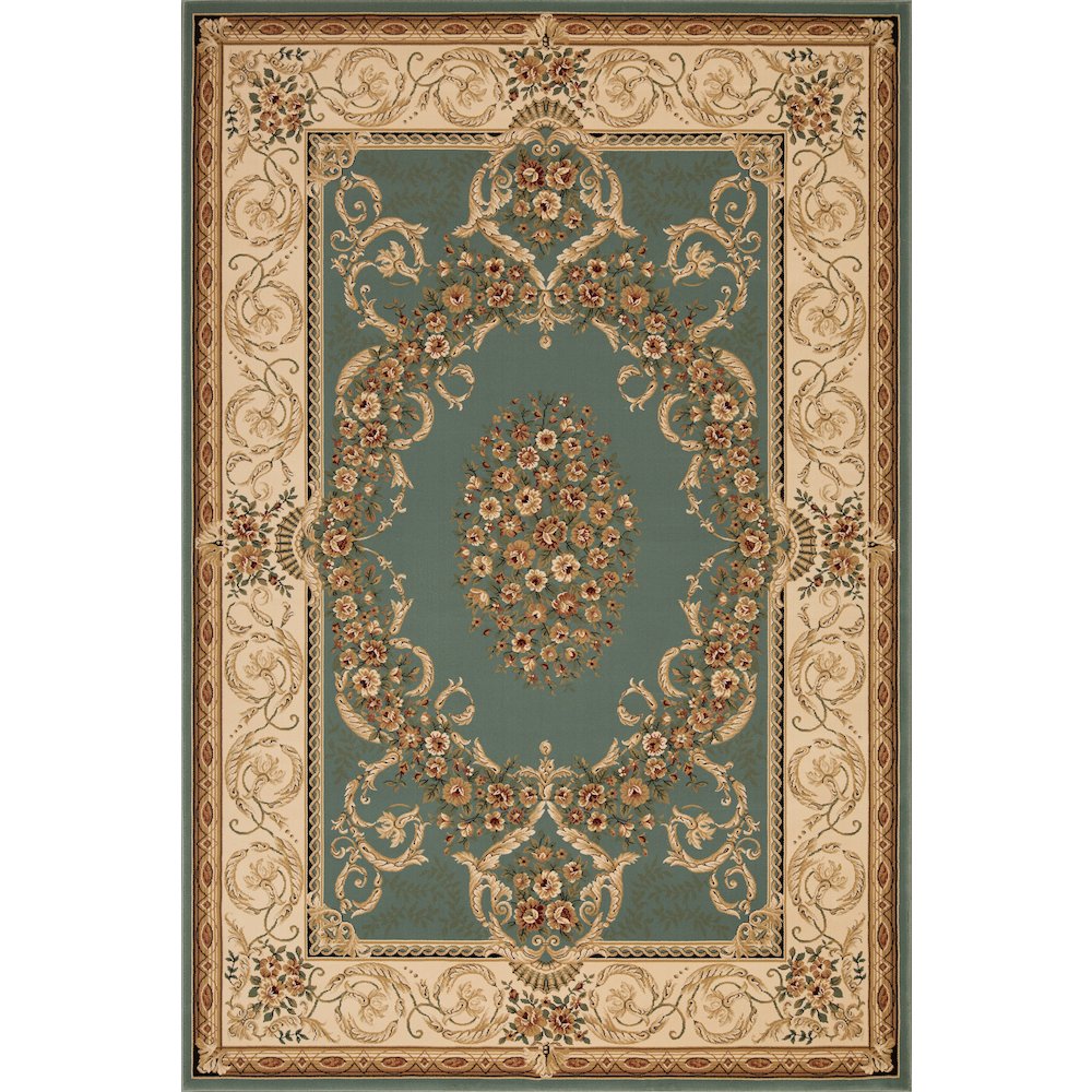 Aubusson 01 Traditional Medallion Area Rug – Teal/ Beige. Picture 1