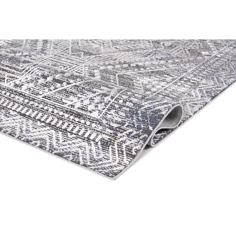 Bowman 09 Geometric Tribal  Area Rug - Gray, Blue & Ivory. Picture 4