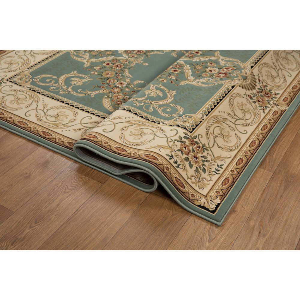 Aubusson 01 Traditional Medallion Area Rug – Teal/ Beige. Picture 3