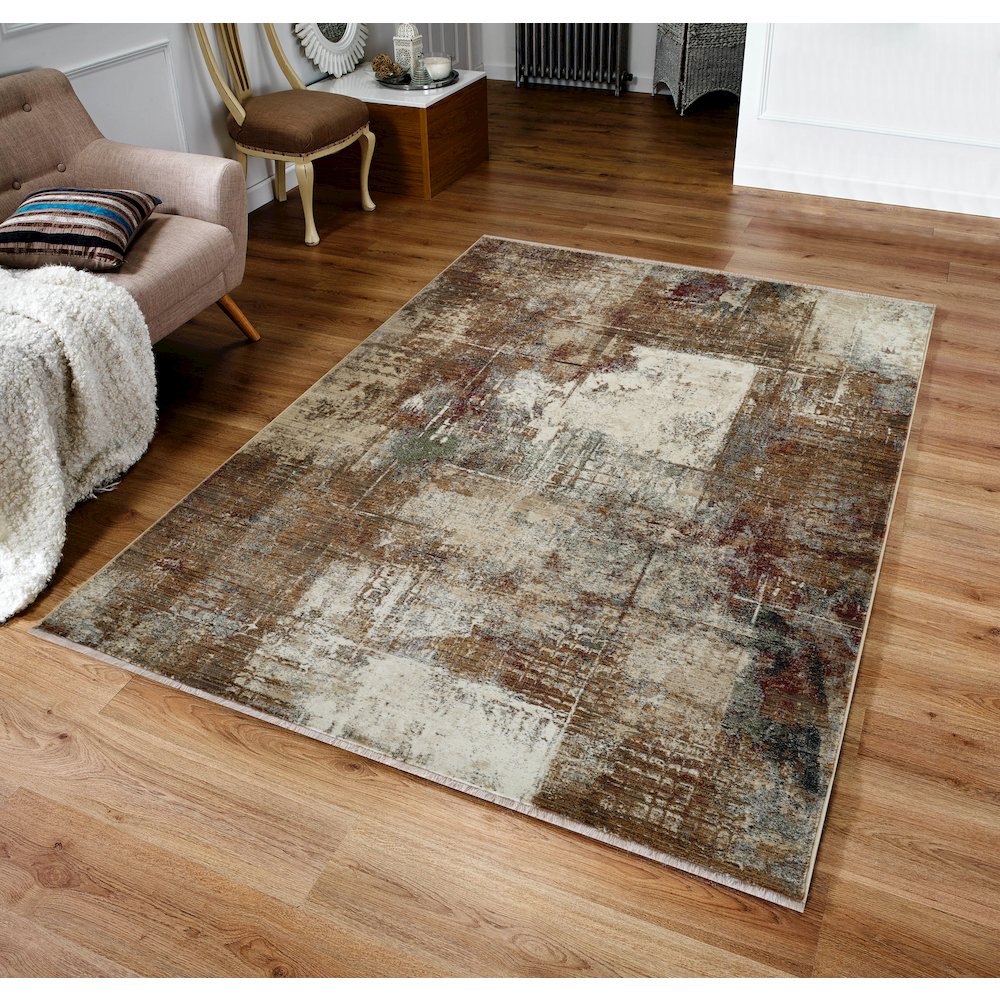 Ana 18 Abstract Distressed Area Rug – Brown/ Ivory. Picture 2