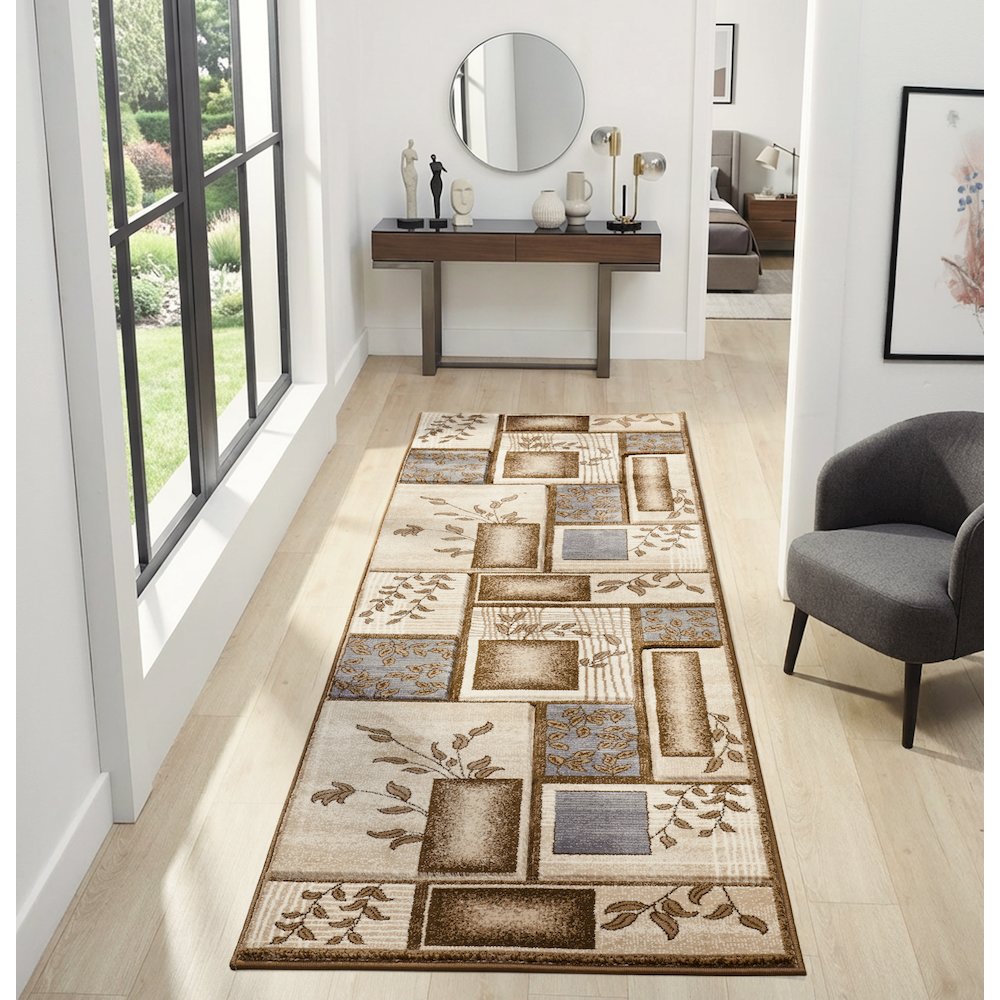 Alexia 11 Traditional Patchwork Area Rug – Blue, Brown & Beige. Picture 2