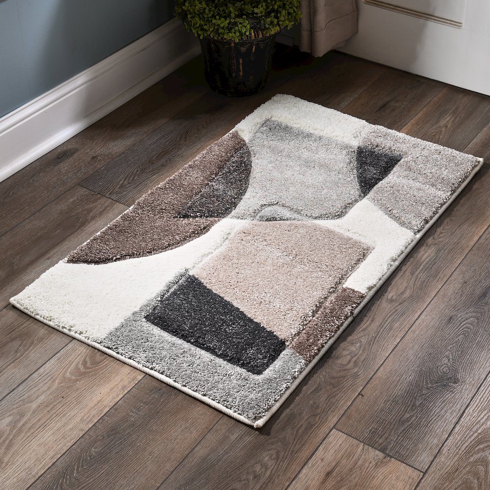 Bora 03 Modern Abstract Area Rug - Beige, Taupe & Brown. Picture 2
