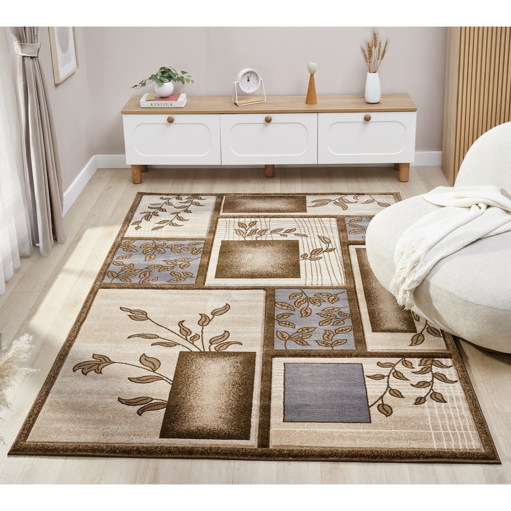 Alexia 11 Traditional Patchwork Area Rug – Blue, Brown & Beige. Picture 2
