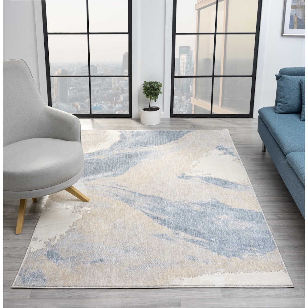 Babylon 02 Abstract Flow Area Rug - Blue & Beige. Picture 2