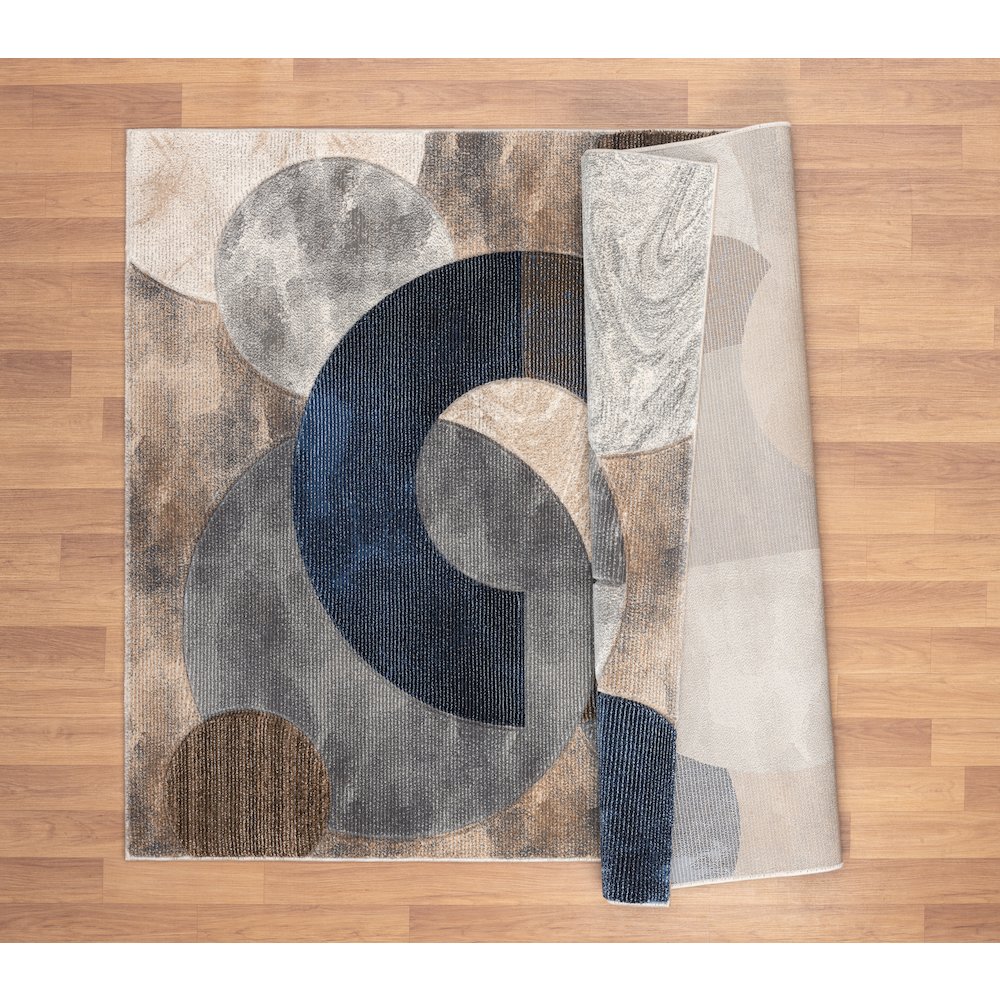 Alexia 02 Circular Abstract Area Rug – Beige, Navy & Gray. Picture 4