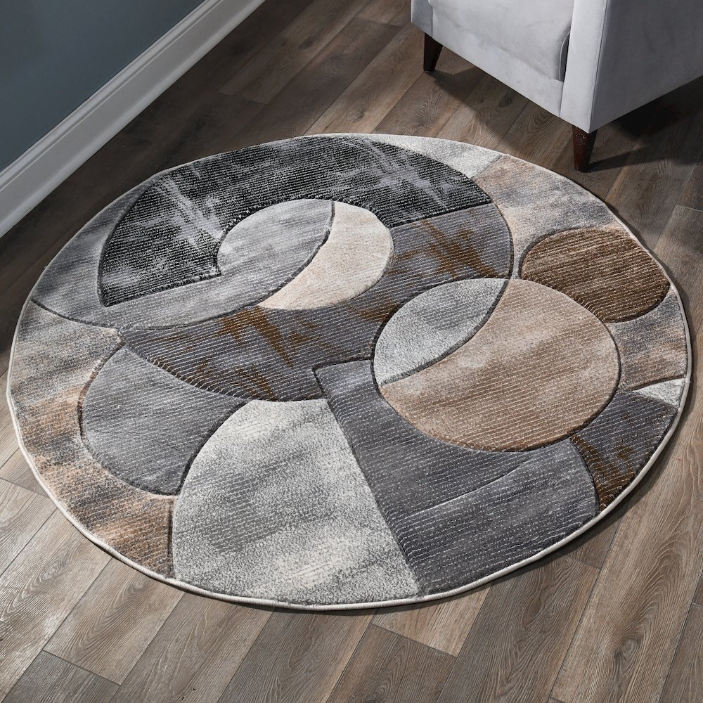 Alexia 01 Circular Abstract Area Rug – Beige, Gray & Taupe. Picture 1