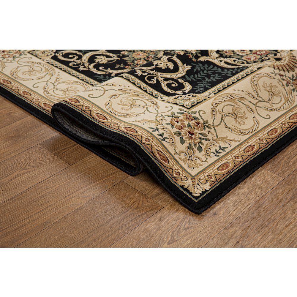 Aubusson 01 Traditional Medallion Area Rug – Black/Beige. Picture 3