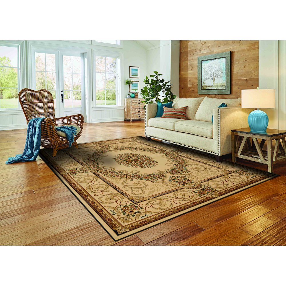 Aubusson 01 Traditional Medallion Area Rug – Beige. Picture 2