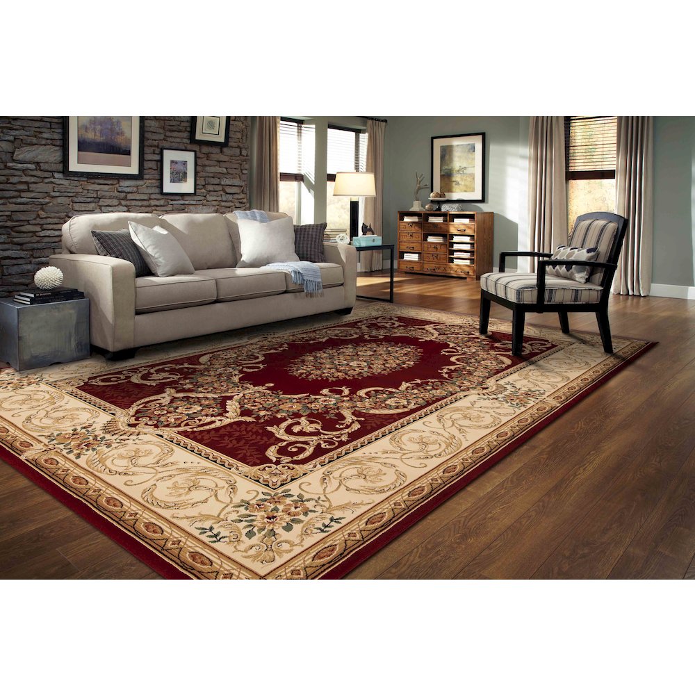 Aubusson 01 Traditional Medallion Area Rug – Burgundy/ Beige. Picture 2